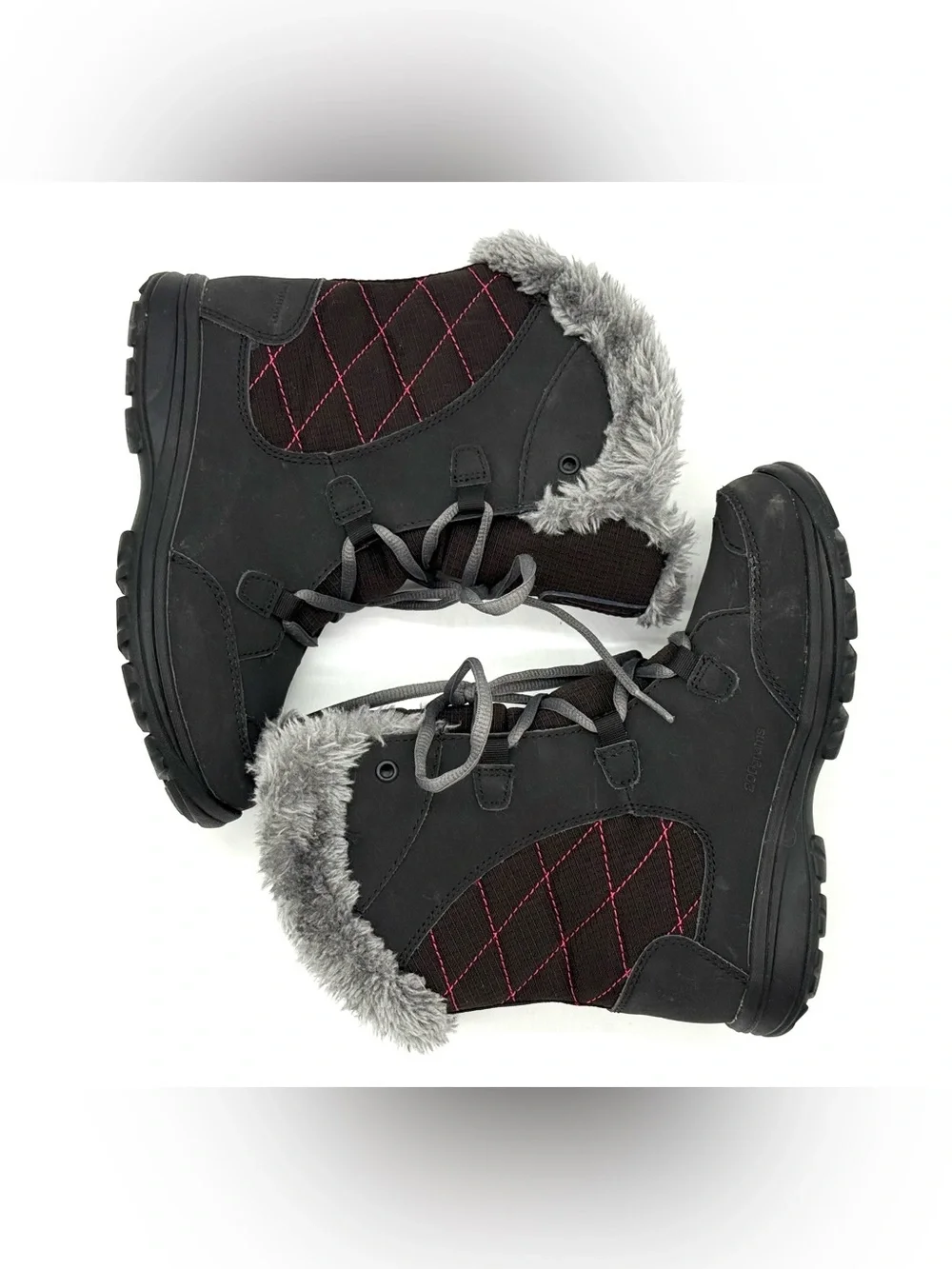 GUC Columbia Girls Ice Maiden Lace Up Quilted Faux Fur Black Winter Snow Boots 2